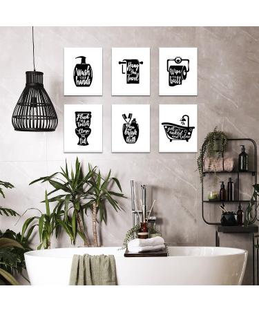 Drsoum Bathroom Decor Wall Art Prints - Set of 6 Funny Small Toilet Signs - 8x10 inch Framed - Black and White - Buy Online on GoSupps.com