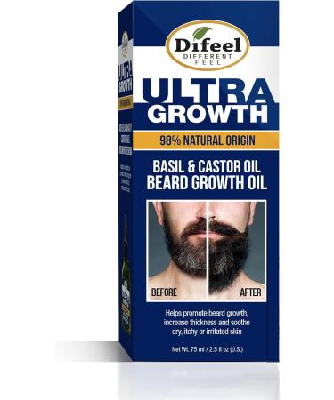 Difeel Men's Ultra Growth Basil and Castor Beard Oil 2.5 oz. - Natural Hair Growth Solution - Buy Online on GoSupps.com