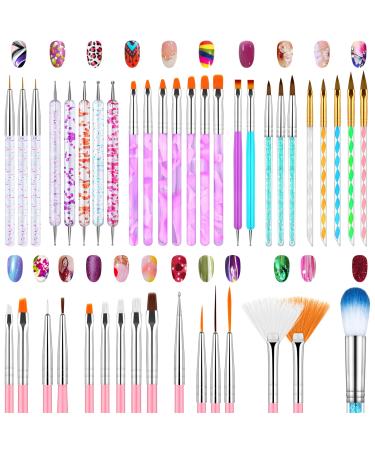 41 Pcs Nail Art Brushes Set with Double Ended Nail Art Pen Nail Dotting Tools Nail Dust Brush Gel Nail Polish Brushes Nail Liner Design Brush for Home DIY Manicure Use and Professional Nail Salon