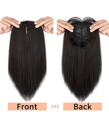 Felendy 14 Inch Hair Topper with Bangs | 200% Density Silk Base Clip in Extensions for Women with Thinning Hair - Dark Brown-2 - Buy Online on GoSupps.com