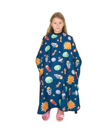 Hair Cutting Cape for Kids - Outer Space Print - Water Resistant Salon Cape - Snap Closure - Kids Haircut Cape - Barber Cape for Kids - Kids Hair Cape