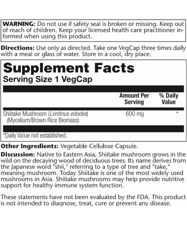 SOLARAY Shiitake Mushroom 600 mg Capsules - 100 Count | Immune Support Supplement - Buy Online on GoSupps.com