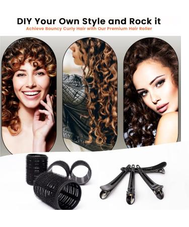 Mirzian 20 Pcs Hair Rollers Set - 10 Heatless Self Grip Velcro Curlers & 10 Duckbill Clips for Long Hair | No Heat Rollers (35mm) - Black - Buy Online on GoSupps.com