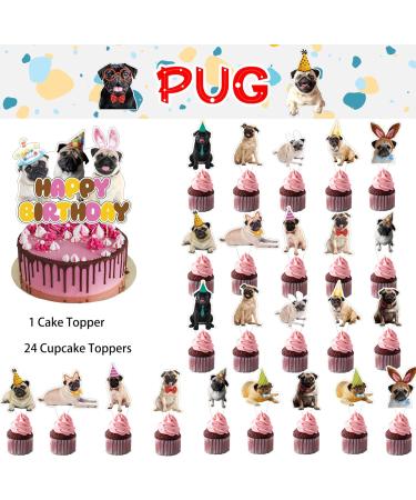 25 Pcs Pug Cake Topper Cupcake Toppers Pug Dog Cake Decorations for Pug Party Decorations Pug Birthday Party Supplies - Buy Online on GoSupps.com
