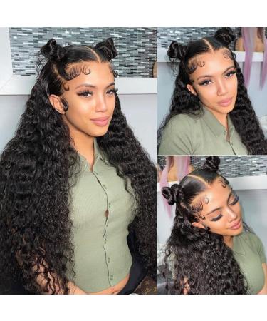 13X4 HD Lace Front Wigs Human Hair Water Wave Curly Human Hair Wig For Black Women 180 Density Glueless Transparent Lace Frontal Wig Human Hair Pre Plucked Brazilian Real Virgin Human Hair 28 Inch 28 Inch Water Wave HD Lace Wig