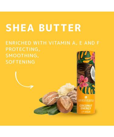 Orientana Coconut Energy Lip Balm - 98% Natural Vegan Care with Shea Butter & Vitamin E | Organic Moisturizer for Dry Lips - 4.2g - Buy Online on GoSupps.com