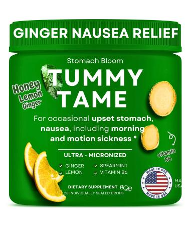 StomachBloom Tummy Tame Drops for Occasional Nausea Relief & Upset Stomach with Ginger Lemon Spearmint and B6. 28 Ct