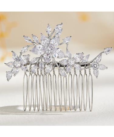 AW BRIDAL Cubic Zirconia Wedding Hair Comb Hair Accessories Flower Bridal Hair Clip Hair Pieces for Brides Bridesmaids Women (Silver) - Buy Online on GoSupps.com