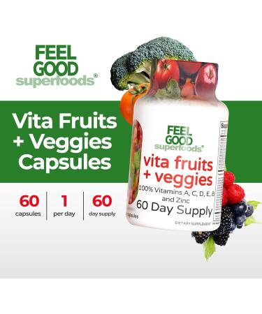 FeelGood Superfoods Vita Fruits and Veggies Dietary Supplement Capsules - 60 Count Superfood Multivitamin with 25 Ingredients - Buy Online on GoSupps.com