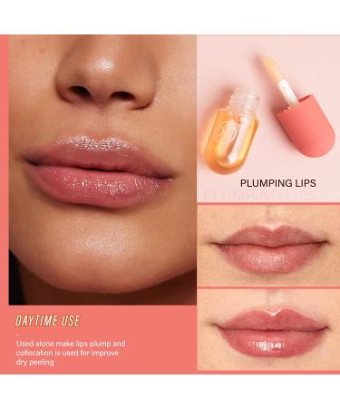 Lip Plumper Gloss Set - Natural Lip Plumping Serum for Fuller Lips - Moisturizing Day & Night Care - No Chapped Lips - #01 Pink - Buy Online on GoSupps.com