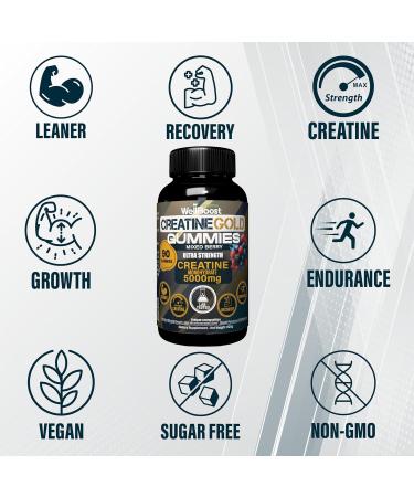 WellBoost Creatine Gold 5000mg Creatine Monohydrate Vegan Sugar-Free Gummies for Lean Muscle Growth Endurance Recovery & Energy (1 Month Supply) with Mixed Berry Flavour. - Buy Online on GoSupps.com