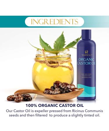 YARELI Organic Castor Oil 12oz - Cold Pressed & Unrefined for Eyelashes Eyebrows Hair Skin & Body | Best Quality International Shipping - Buy Online on GoSupps.com