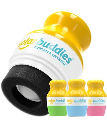 Applicateur de cr me solaire Solar Buddies - Vert Bleu & Rose - Applicateur de cr me solaire et de lotion rechargeable ponge pour enfants adultes et familles - Contient 100 ml Rose Bleu Vert