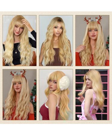 EUPSIIU Long Wave Blonde Wigs for Women 27 Long Curly Wigs with Bangs Ladies Fancy Dress Wig Synthetic Hair Wigs Women's Charming Full Hair Replacement Wigs for Cosplay Party Daily Use (Blonde) - Buy Online on GoSupps.com