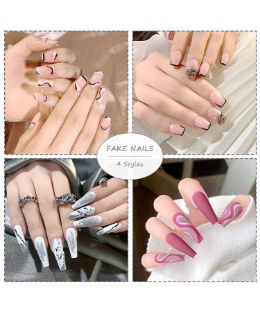 BABALAL Black Acrylic Coffin Press on Nails - Swirl Medium Ballerina False Nails for Women/Girls | Glossy Finish | 018-CRJC - Buy Online on GoSupps.com