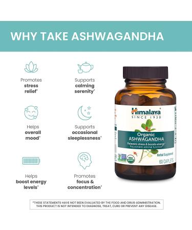 Himalaya Ashwagandha 60 Caplets - Natural Stress Relief & Energy Booster - Buy Online on GoSupps.com