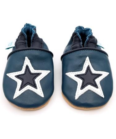 Dotty Fish Soft Leather Baby Shoes | Non-Slip Suede Soles | Toddler Shoes for Boys | Navy and White Star Design | Sizes 0-6 Months to 4-5 Years - Buy Online on GoSupps.com
