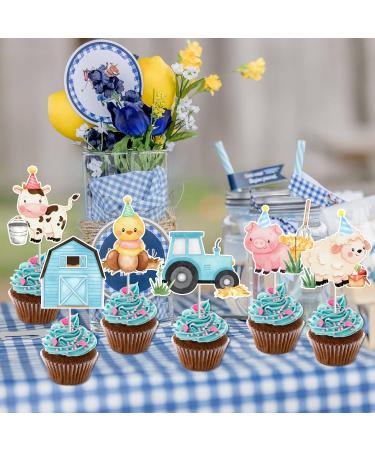 24 Pcs Farm Animal Cupcake Toppers Blue Cupcake Picks for Boys Animal Theme Barnyard Baby Shower Birthday Party Cake Decoration Supplies - Buy Online on GoSupps.com