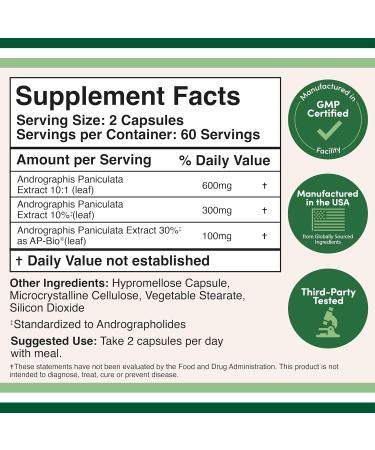 Andrographis Capsules Max Andrographides - 1,000mg Serving Size (120 Capsules) with AP-Bio (Patented Andrographis Paniculata Extract) - Clinically Studied for Immune System Health by Double Wood - Buy Online on GoSupps.com
