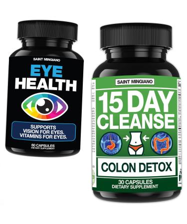 Saint Mingiano 15 Day Cleanse Colon Detox - with - Eye Care & Vision Vitamins Supplement 60 Capsules