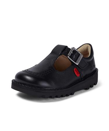 Kickers Girls Kick T-Bar Easy Fastening Black Leather School Shoes 8.5 UK Child Black