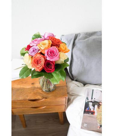 1 Dozen Rainbow Roses with Free Vase | Fresh Flowers from You Flowers - Buy Online on GoSupps.com