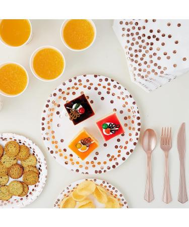 White and Rose Gold Party Supplies - 350 PCS Disposable Dinnerware Set for Graduation, Birthday, Cocktail Party - Buy Online on GoSupps.com