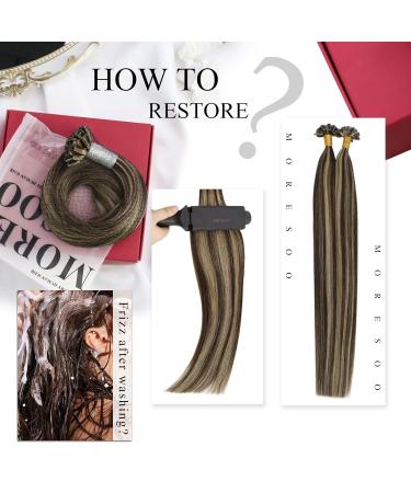 Moresoo 24 Keratin Bonding Hair Extensions - Remy Real Hair U Tip #4/27 - Dark Brown & Caramel Blonde 50g 60cm - Hot Fusion Quality - Buy Online on GoSupps.com