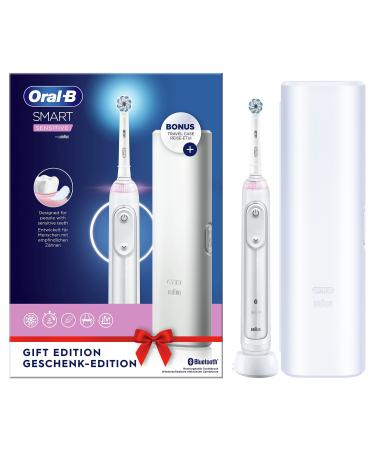 Oral-B Smart sensitive electrical toothbrush 5 cleaning modes for dental care including sensitive & bluetooth app with visual pressure control travel case gift for them white sensitive with travel case single - Buy Online on GoSupps.com