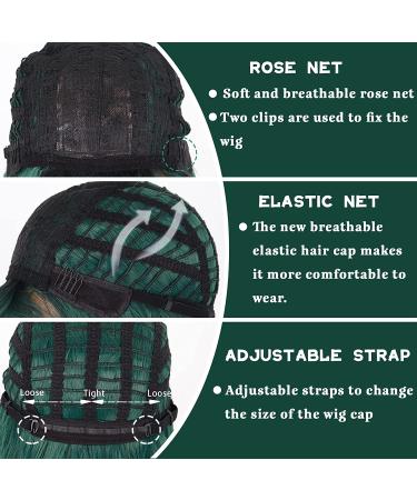MERISIHAIR Long Dark Green Wig with Bangs - Ombre Curly Synthetic Wig for Women | Perfect for Daily & Party Use - Buy Online on GoSupps.com