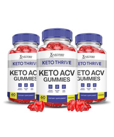 Justified Laboratories (3 Pack Keto Thrive Keto ACV Apple Cider Vinegar Formulated with Pomegranate Beet Juice Powder B12 Vegan Non GMO 180 Gummies 60 Count (Pack of 3)