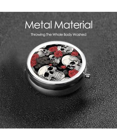 Flowers Skull Mini Round Pill Box | 3 Compartment Travel Pill Organizer | Portable Medicine Case for Home & Office - Buy Online on GoSupps.com