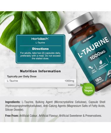 Taurin Capsules 1000mg | Vegan Amino Acid | Pre Workout Booster | 180 Count | High Dose Taurine for Sports & Fitness | Horbaach - Buy Online on GoSupps.com