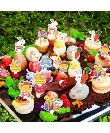 Easter Cupcake Toppers 73pcs Colorful Easter Egg Bunny Chicks Cake Decorations for Happy Easter Theme Party Supplies Kids Birthday Decorations - Buy Online on GoSupps.com