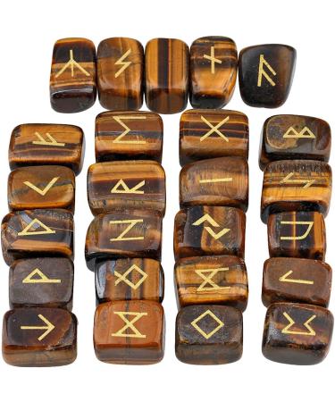 mookaitedecor Natural Tiger Eye Runes Stones Set of 25 Viking Norse Runes with Elder Futhark Alphabet Symbol for Divination Reiki Healing Crystal Witchcraft Pagan Supplies Spiritual Gift Room Decor #03-tiger Eye - Buy Online on GoSupps.com