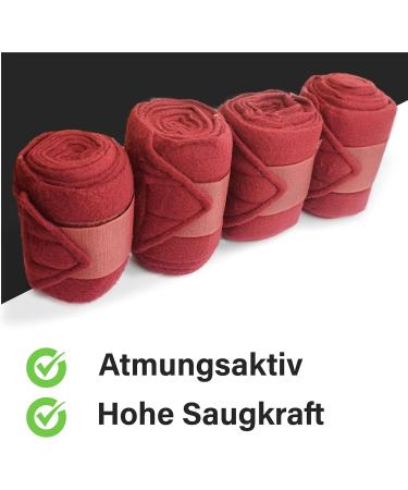 Fleece Horse Bandages with Velcro Fastener - 4 Set in Bordeaux with Storage Bag | Ideal for Pony Care - Buy Online on GoSupps.com