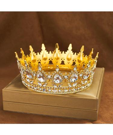 Queen Crown Rhinestone Wedding Tiara - Gold & White Costume Party Accessories | Princess Birthday & Bridal Crowns - Buy Online on GoSupps.com