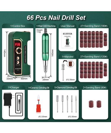 KUIIYER 35000RPM Electric Nail Drill Kit - 66Pcs Portable Cordless Rechargeable All-Metal Nail File Set for Acrylic Nails - Professional DIY Manicure Pedicure Tool - Buy Online on GoSupps.com