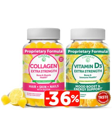 Lunakai Collagen and Vitamin D3 Gummies Bundle - Non-GMO Anti Aging Supplements for Men & Women - Immunity Bone and Mood Support Gummy for Adults - 30 Days Supply