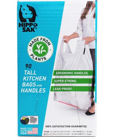 Plant Based 13 Gallon Tall Kitchen Bags with Handles - 90 Count - Buy Online on GoSupps.com