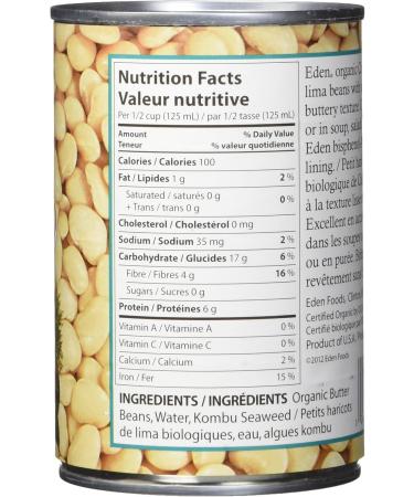 Eden Foods Organic Whole Canned Beans-Butter Beans 398ml 12-Count - Buy Online on GoSupps.com