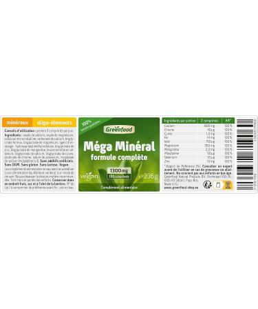 Greenfood Mega Mineral 1300 mg Extra High Dose 180 Tablets - No Artificial Additives No Genetic Engineering Vegan. - Buy Online on GoSupps.com