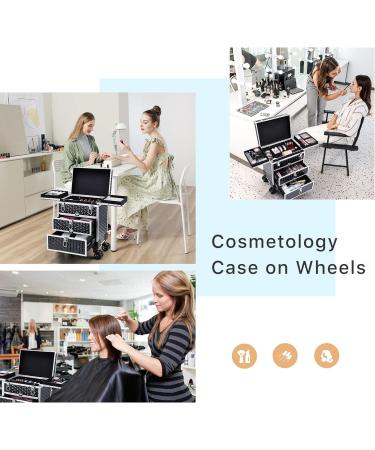 FRENESSA Professional Rolling Makeup Case | Aluminum Trolley Train Case with 360 Swivel Wheels | Travel Cosmetic Organizer with Sliding Drawers | Nail Tech Hairstylist Barber | Black - Buy Online on GoSupps.com