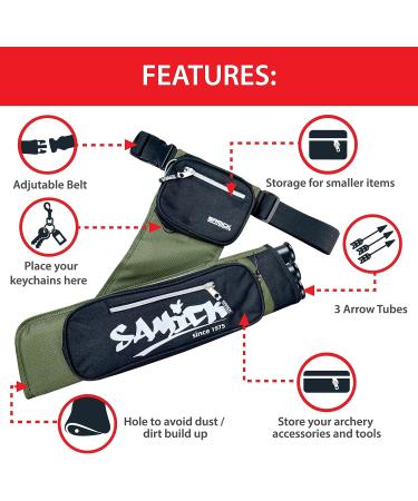 Samick Sports Archery Arrow Quiver - Adjustable Waist Hanged Quiver - 3 Arrow Tubes - Green, Right-Handed - Buy Online on GoSupps.com