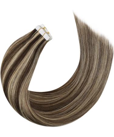 Moresoo Human Hair Blonde Tape in Extensions 18 Inch 20 Pieces Dark Brown/Caramel Blonde Skin Weft Extensions #P4/27 - Buy Online on GoSupps.com