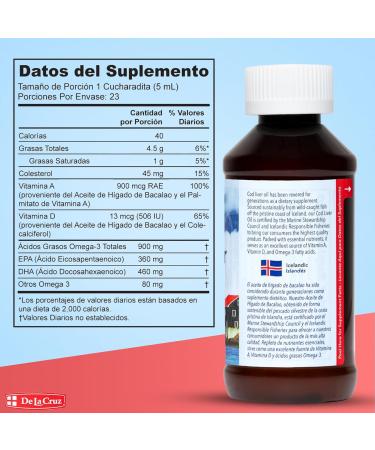 De La Cruz Cod Liver Oil Liquid - Pure Wild-Caught Icelandic Fish Oil 4 FL OZ (118 mL) 4 Fl Oz (Pack of 1) - Buy Online on GoSupps.com