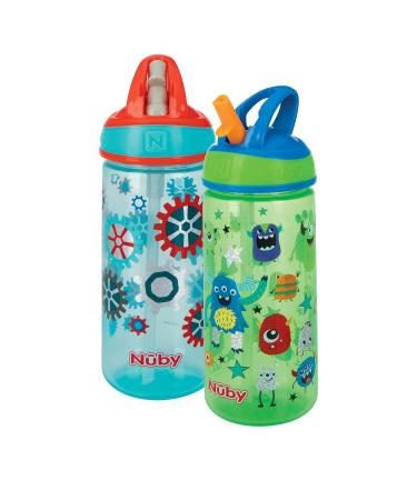 Nuby 2 Pack Iridescent Flip-it Kids On-The-Go Printed Water Bottle with Bite Proof Hard Straw - 18oz / 540 ml 18+ Months 2 pk Prints May Vary Colors May Vary - Buy Online on GoSupps.com