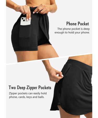 Women's Zipper Pocket Tennis Skirt - Athletic Golf Skort for Running & Casual Wear (Black, Medium) - Buy Online on GoSupps.com