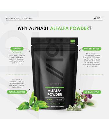 Organic Alfalfa 1200mg Capsules - Certified Organic, Non-GMO, Gluten-Free, Halal - 120 Vegan Capsules - Buy Online on GoSupps.com