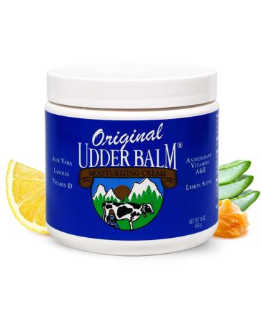 Original Udder Balm (NOT Cream or Lotion Body Moisturizing and Soothing for Dry Cracked Flaky Rough Skin 16 oz Jar Lemon Scent